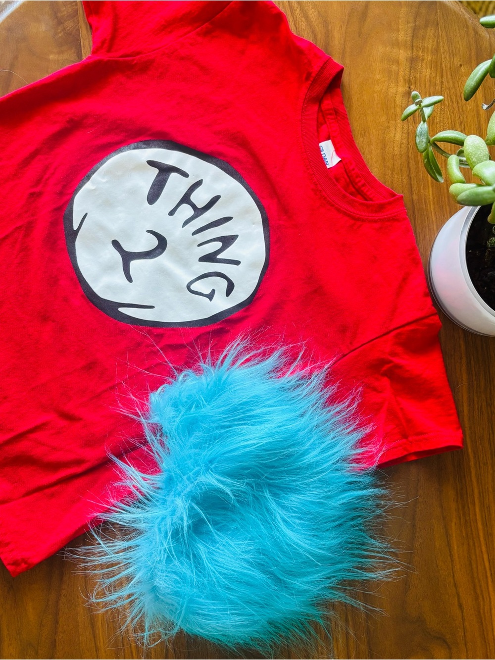 Dr. Sues Red "Thing 2" Youth Medium T-Shirt & Blue wig 
❤️🩵